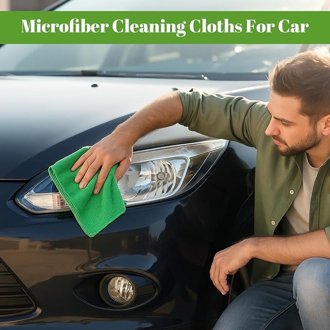 60 Pcs Microfiber Cleaning Cloths for Cars 16 x 16 Inch Ultra Absorbent Car Towels Drying Reusable Cleaning Supplies House Kitchen Window Microfiber Towel (Green)