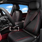 10 PCS Leather Car Seat Covers Front Set, 14.5”-15'' Sporty Steering Wheel Cover Universal, Center Console Cover, Seat Belt Cushion, Cup Holder Coaster, Car Accessories Set Red