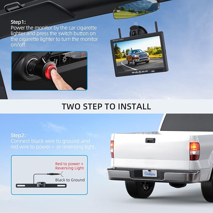 Wireless Backup Camera with 7” DVR Monitor for Trucks, 2 Channels, HD1080P Front/Rear View Camera with Night Vision, IP69K Waterproof, DIY Reserving Lines for Pickup, Car, Van, Trailer (AWTL7)