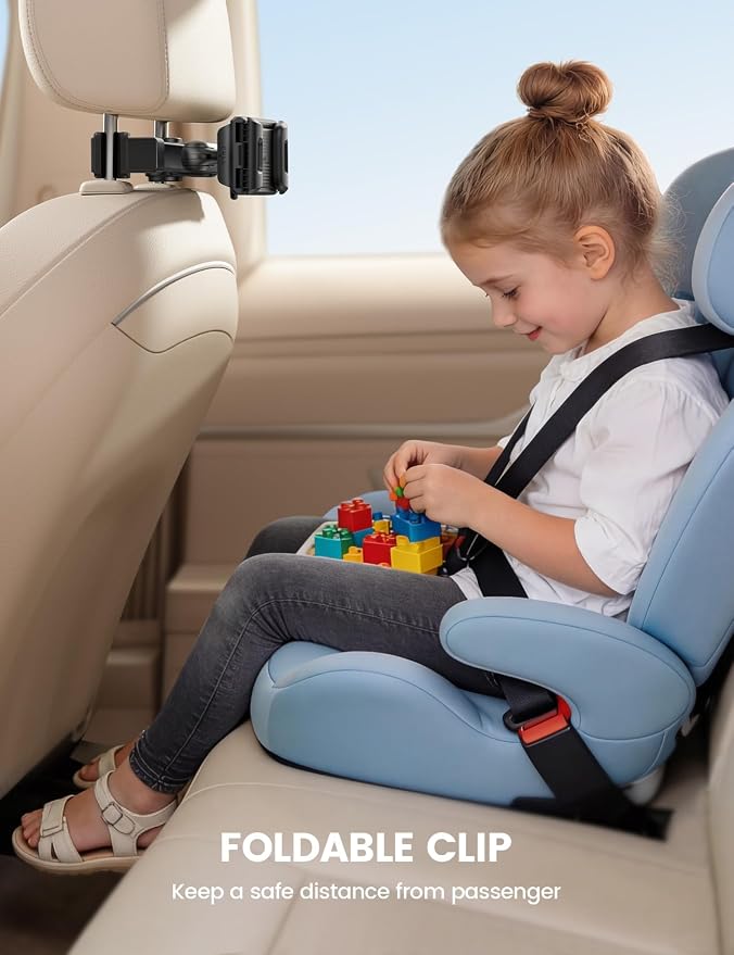 Car Headrest Tablet Holder - [Foldable Clip] [Lockable] Tablet Mount for Car Backseat, Car Accessories for Kids, for iPad Pro, Air, Mini, Galaxy Tab, Fire HD, 5.4-13" Tablets
