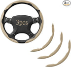 Steering Wheel Covers, 3PCs Leather Anti-Skid Clip on Car Steering Wheel Cover Protector Universal for Most Car Wheel, Beige
