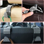 4PCS Bling Car Seat Headrest Hooks, Vehicle Back Seat Purse Handbag Hanging Holder with Crystal Rhinestone, Diamond Storage Organizer Hook,Bling Car Accessories for Women (White)