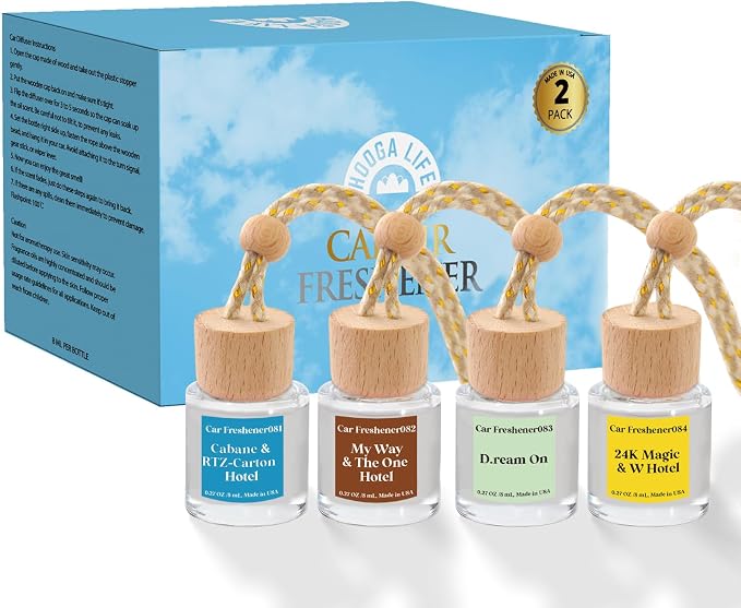 Car Air Freshener Diffuser 4 Pack Hanging Car Freshener for Women - 24.K Magic & W. Hotel ＆ Cabane & Rltz. CarIton Hotel ＆ Droam 0n & Westln Hotels ＆ M.y Way & The 0ne Hotel Fragrance Oil