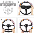 Sports Style Car Steering Wheel Cover Colorful Bohemian Flower Pattern Auto Wheel Cover for SUV Van Car Truck Vehicle Wheel Protector Steering Wheels Accessories
