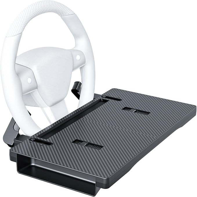 2-in-1 Car Steering Wheel Desk & Seat Gap Organizer Filler Tray | Foldable Adjustable Height Car Desk for Laptop Computer Tablet, Eating - Portable Table for Car Workstation Truck SUV Tesla