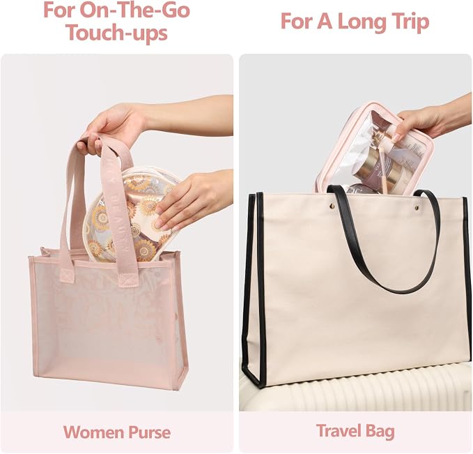 Clear Makeup Bag - TSA Approved Toiletry Bag for Carry-on & Checked Luggage, Water Resistant Car Storage Organizer with Reinforced Seams