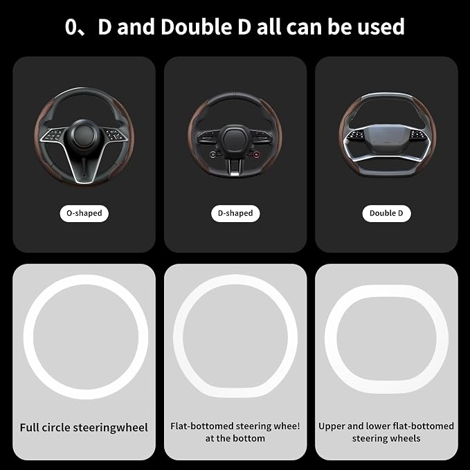 2Pc Carbon Fiber Steering Wheel Cover Universal Fit 99% Cars | Non-slip soft grip, easy to wipe clean, quick to install, perfect for daily commutes and road trips, Brown