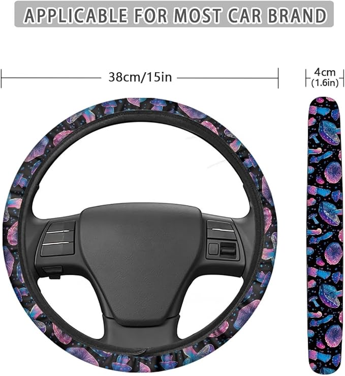 Car Steering Wheel Cover Sweat Absorption Safe Driving | Mushroom Print Car SUV Sedans Interior Accessories, Steering Wheel Protection Sweat Absorption