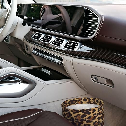 Cheetah Leopard Print Car Trash Bag Hanging Back of Seat Portable Car Trash Bag Cheetah Leopard Waterproof One-Handed Portable Strap Drawstring Garbage Bags with 2 Pieces Car Coasters