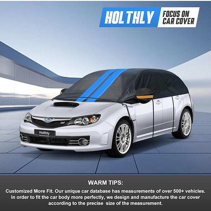 Half Car Cover Top for Hatchback and Small SUV, Windshield Cover for Ice and Snow, Roof Car Cover Waterproof All Weather with Reflective Strips and Side Elastic Hooks. H1 (Up to 133 inch)