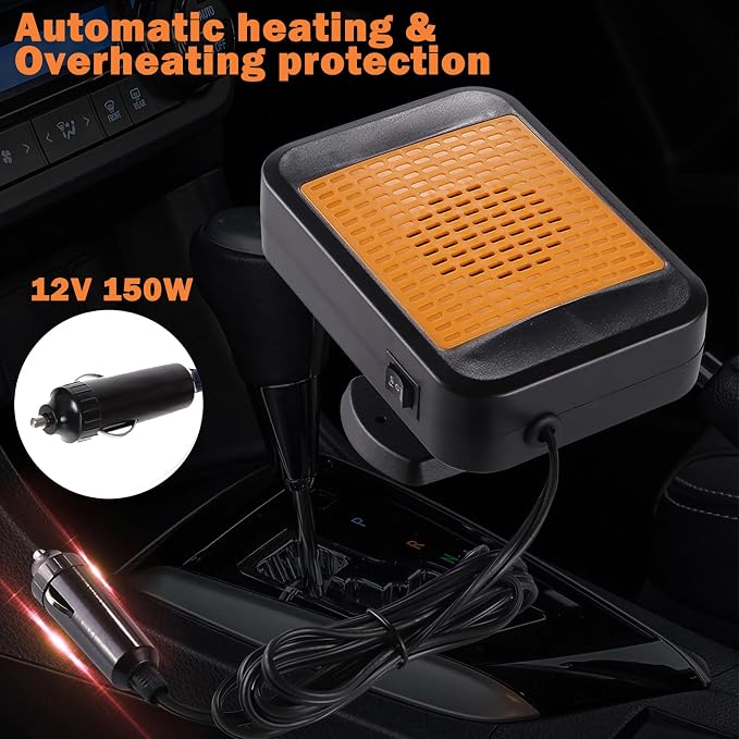 12V Car Heater for Vehicle 2-in-1 Portable Car Heater with 360°Rotation Defroster Windshield Heater That Plugs Into Cigarette Lighter for Vehicle SUV Trucks & RVs