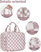 Travel Toiletry Bag for Women Large Hanging Makeup Bag Organizer Toiletries Bag for Full Size Essentials Accessories Cosmetics (Dusty Pink Checkerboard (Large))