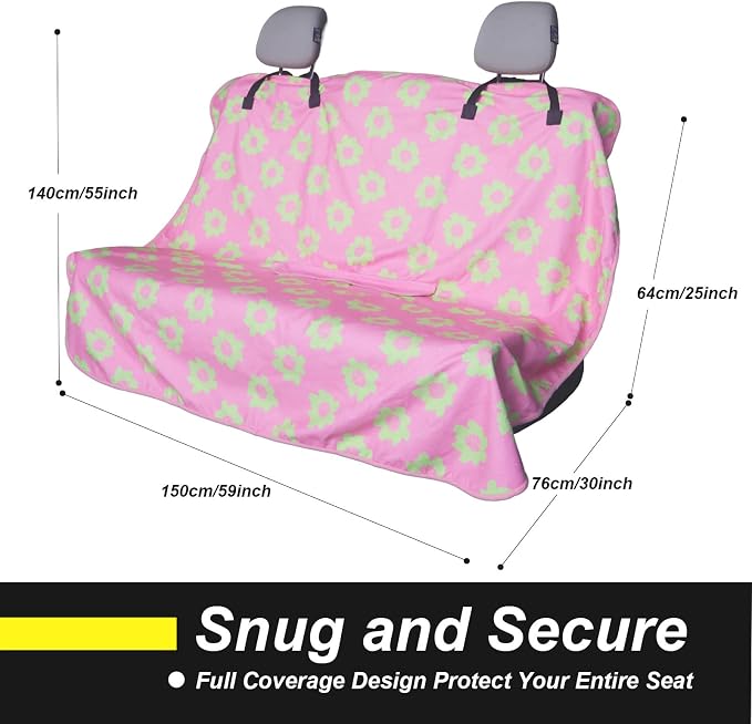 Back Seat Cover for Car Trucks Van SUV Jeep,Waterproof Rear Bench Towel Seat Covers for Dogs and Kids,Automotive Backseat Protector (Flower and Pink)