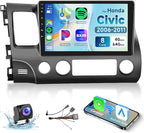 8 Core 4G+64G Car Radio for Honda Civic 2006 2007 2008 2009 2010 2011, Wireless Carplay Android Auto Car Stereo, 10.1” IPS Touchscreen with WiFi, GPS, Bluetooth,FM/RDS, 32EQ DSP, Rear Camera