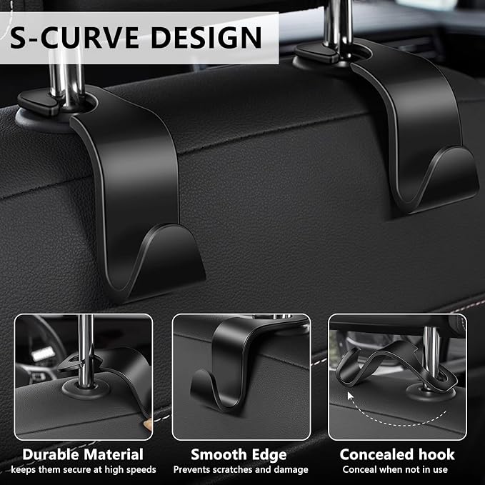 8-Pack Car Seat Back Storage Hook | Auto Seat Hook Hangers Storage Organizer Interior Accessories for Purse Coats Umbrellas Grocery Bags Handbag