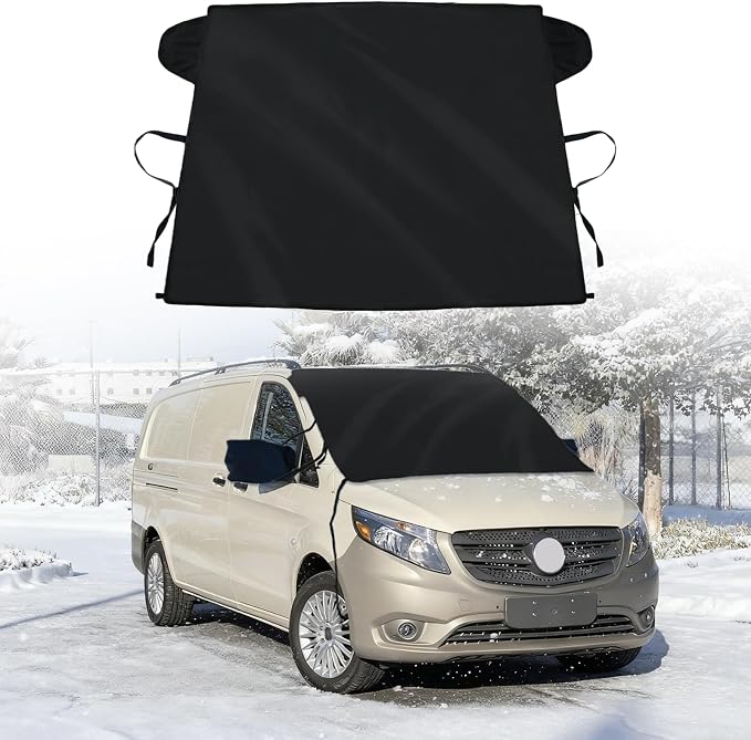 Windshield Cover for Ice and Snow for 2016-2024 2025 2026 Mercedes-Benz Metris Van Windshield Covers SagProof Protector fits Metris Accessories Sunscreen Snow Cover with Rear Mirror Cover