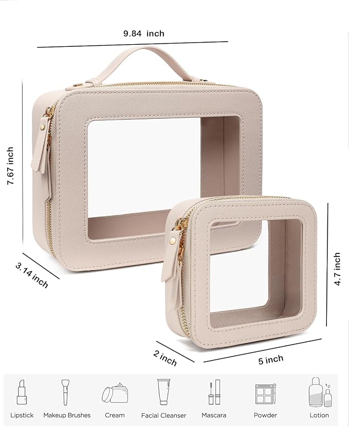 Travel Clear Makeup Bag Set, TSA Approved Cosmetic Bag Case with Zipper Portable Makeup Pouch Toiletry Bag Traveling Cosmetic Organizer Storage Bag Car Organizer Car Essentials