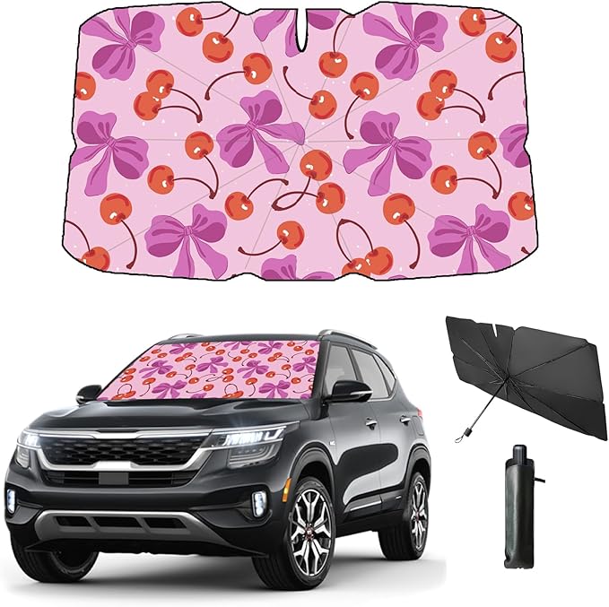 Windshield Sun Shade Umbrella for Car Front Window Sun Visor for Windshield Car Summer Accessories Protect Interior from UV Rays & Heat for Sedan, Compact SUV, Hatchbacks 57"*31" （Cherry）