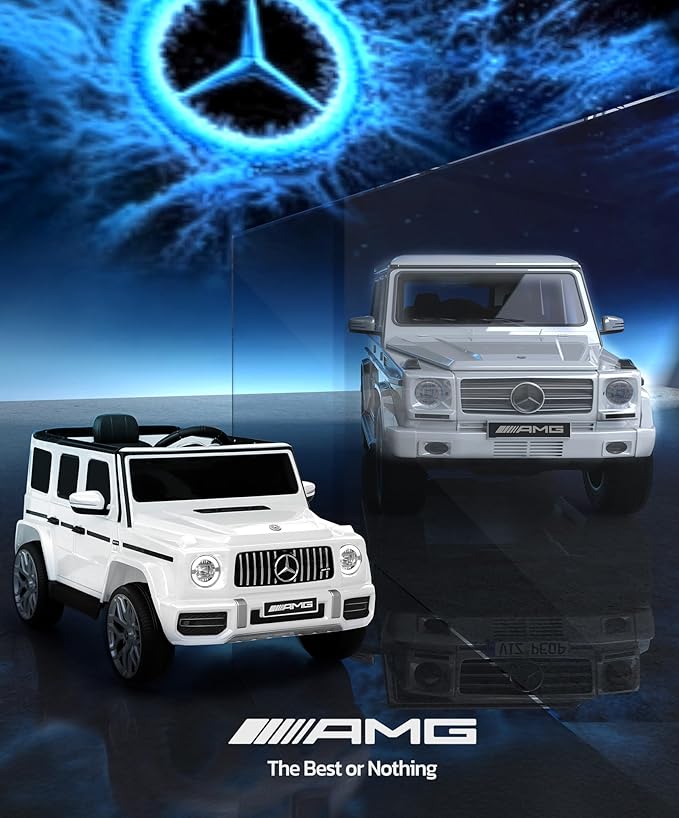 Licensed Mercedes-Benz AMG G63 Ride on Toys,Electric Car for Kids W/Parents Control,Electric Powered G Wagon Ride On Truck Toy,Low Battery Prompt,Bluetooth,Flickering Lights/LED Lights, White