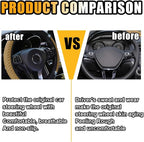 15 Inch Bling Soft Leather Car Steering Wheel Cover, Beige | Colorful Rhinestones Design, Auto Elastic Protector for Women Girls, Crystal Diamond Car Accessories for Most Cars, SUVs