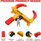 2Pcs Universal Heavy Duty Wheel Lock - Anti Theft Trailer Lock & Car Boot, Adjustable Security Tire 11.4" for Trailers, Cars, Golf Cart, ATV, SUV, RV, Boat, Camper, Motorcycle,6 Keys,Yellow+Red