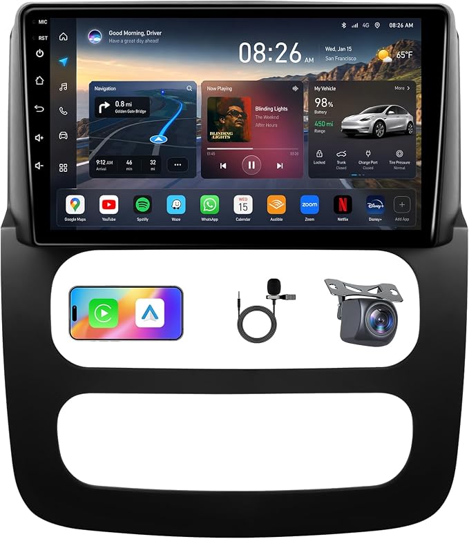 8Core Car Radio for Dodge Ram 1500 2500 3500 2002-2005: 9-Inch 1280 * 720 IPS Touchscreen Stereo Upgrade Wireless Carplay Android Auto Bluetooth GPS 5G WiFi 1080P Rearview Camera FM SWC