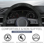 Steering Wheel Covers for Car, Truck, and SUV, Cute Non-Slip Breathable Elastic Steering Wheel, Car Accessories, Universal 15 Inch Leather Cover for Men Women Black Leopard Print