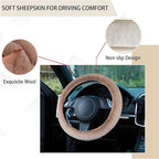 Fuzzy Steering Wheel Cover, 15 inch Soft Wool Fur Steering Wheel Protector, Fluffy Wheel Covers for Winter Warm, Car Interior Decoration Accessories for Women Men (Light Brown)