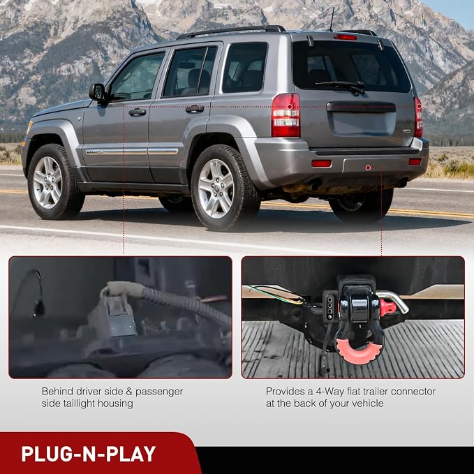 4 Pin Trailer Wiring Harness Kit 56334 Vehicle Standard 4 Way Connector Custom for 2007 2008 2009 2010 2011 2012 Dodge Nitro Jeep Liberty Simple Fit Tow Hitch Accessories