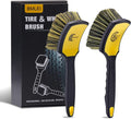 Wheel & Tire Brush Set, 2 Pack Car Wheel Brush & Tire Cleaner Brushes, Soft Bristle Rim Brush and Stiff Tire Scrub Brush, Scratch-Free Wheel Cleaning Kit for Car Detailing, Trucks, SUVs