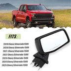 Right Passenger Side Mirror Compatible with 2019 2020 2021 2022 2023 2024 2025 Chevy Silverado 1500 With Temperature Sensors Black Replace#GM1321582(2Pins)