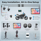 Motorcycle CarPlay Screen with Android Auto – 5” Waterproof GPS, Pantalla para Moto, Apple CarPlay, Navigation System for Motorcycle, Dual 2K Dash Cam Bluetooth Audio & TPMS (No SD Card)