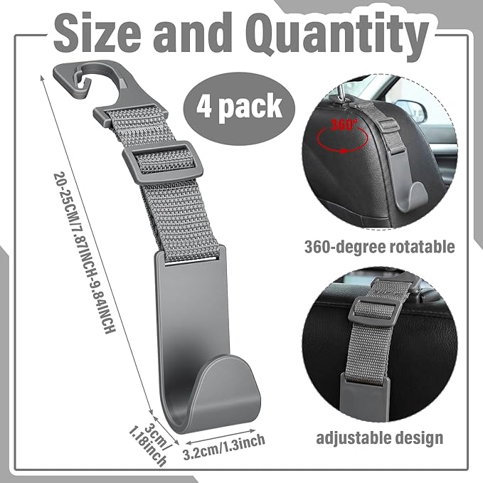 4 Pcs Hard Hat Hook for Truck Adjustable Hard Hat Holder Hardhat Holder Truck Seat Back Organizer 55 lb Load Heavy Duty Hardhat Buddy Hanger Storage Car Vehicle Headrest Bag Gear (Grey)