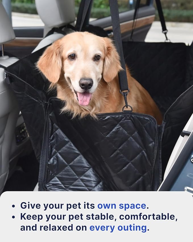 Dog Car Seat Cover for Back Seat, 600D Heavy Duty Waterproof & Scratch-Resistant for Car with Side Flap, Pet Back Seat Covers for Car with Seatbelt Black.