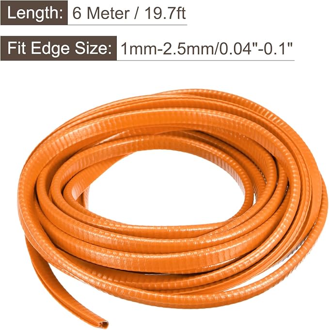 U Channel Edge Trim, 19.7ft Length Rubber Guard Seal Strip Edge Protector Fit for 1-2.5mm Edge, (15/64" W x 25/64" H) Orange