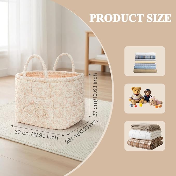 Floral Fabric Storage Basket Car Interior Storage Basket Underwear Sundries Laundry Baskets Supplies Home Organizer Bag (Pink Floral)