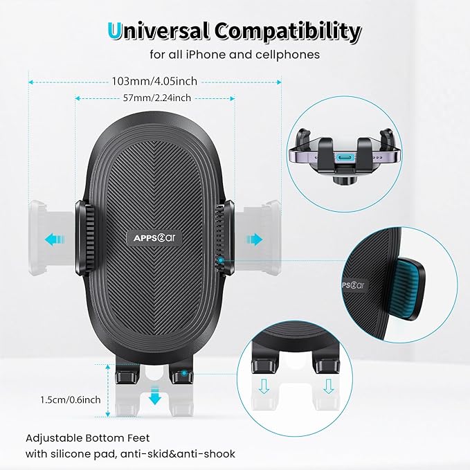 Suction Cup Phone Holder Windshield/Dashboard/Window, Suction Cup Car Phone Mount with Strong Sticky Gel Pad, Compatible with iPhone, Samsung & All Cellphones, Matte Black