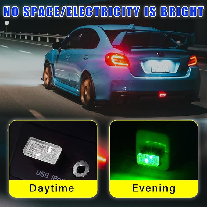 4 PCS USB LED Car Interior Atmosphere Lamp, Plug-in USB Decor Night Light, Portable Auto Ambient Lighting Kit, Universal Vehicle Interior Accessories for Most Cars (Green)