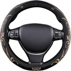 Beige Embroidery Butterfly Car Steering Wheel Cover,14.5-15 Inch Universal Leather Covers Breathable Anti-Slip Odorless Steering Wheels Accessories for Men Women