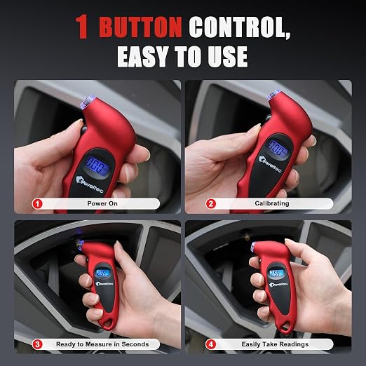 Digital Tire Pressure Gauge,Accurate Cars Air Gauge 150 PSI,Red | 0-150PSI Calibrated,Accurate in 0.1 Increments,4 Measurement Units,Backlight LCD&Nozzle Light,for Everyday Vehicles