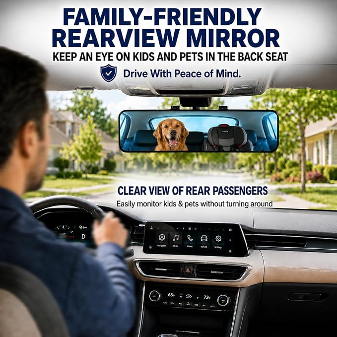 Anti Glare Wide Angle Car Rearview Mirror, 11.2'', Convex, Blue | Clip-On Panoramic Interior Rear View Mirror, Reduce Headlight Glare, Eliminate Blind Spots, Universal Fit for Cars, SUVs