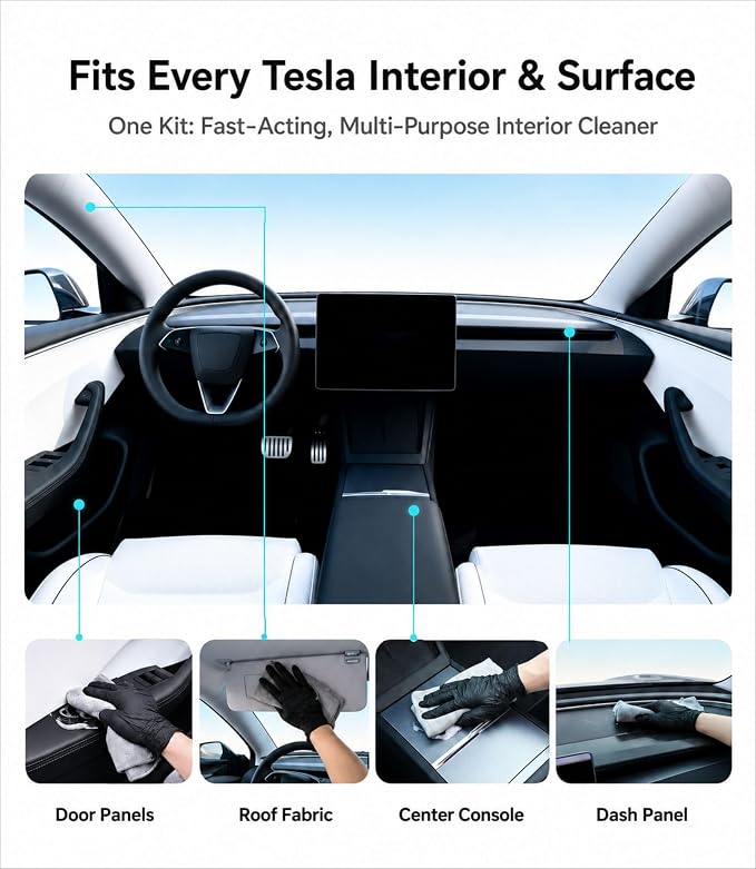 Tesla Seat Cleaner & Stain Remover, Tesla Interior Cleaner for White & Black Vegan Leather | Tesla Model Y Juniper Accessories 2026 & Tesla Model 3 Accessories, S/X/Cybertruck (Ice Blue)