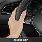 Steering Wheel Cover - Flat Bottom Wheel Cover Made with PVC Leather and Pink Leopard Fabric - Universal Fit for 15-Inch D-Shaped Automotive Steering Wheels (Pink Leopard)