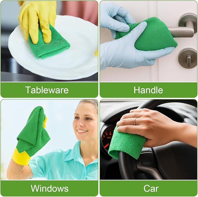 60 Pcs Microfiber Cleaning Cloths for Cars 16 x 16 Inch Ultra Absorbent Car Towels Drying Reusable Cleaning Supplies House Kitchen Window Microfiber Towel (Green)