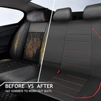 Leather Back Seat Cover,Piping Waterproof Bench Seat Cover, Rear Seat Cover Universal Fit for Cars Sedans SUVs Truck 95% Automotive Interior Backseat Car Covers (Rear,Black and Red)