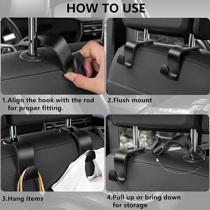 8-Pack Car Seat Back Storage Hook | Auto Seat Hook Hangers Storage Organizer Interior Accessories for Purse Coats Umbrellas Grocery Bags Handbag