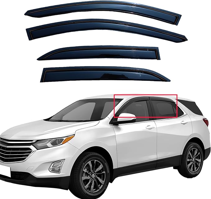 4-Piece Set Extra Durable Window Deflectors Rain Guards for 2018-2024 Chevrolet Equinox,Tape on Window Vent Visors,UV-Resistant & Noise Reduction,Rain Deflectors for Car Windows