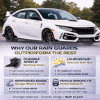 2016-2021 Tape-On Rain Guards for Honda Civic Hatchback Side Window Visor Deflectors 10th Gen HB Type-R EX EX-L LX Sport Touring 3D Wavy JDM Style Vent Shades