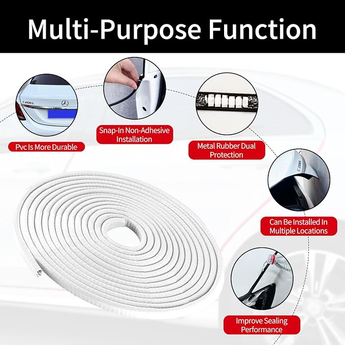 Car Door Edge Guards, 16Ft Rubber Seal Car Door Edge Trim, U Shape Door Edge Protector Guard, Aluminum Weather Proofing Automotive Door Edge Molding, Protection for Most Cars (White)