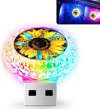 Leopard Sunflower USB LED Car Portable Multi-Color Atmosphere Lamp | Portable Mini LED Night Light Auto Ambient Lighting, Universal Vehicle Bedroom Decor Car Accessories Gifts for Women Men